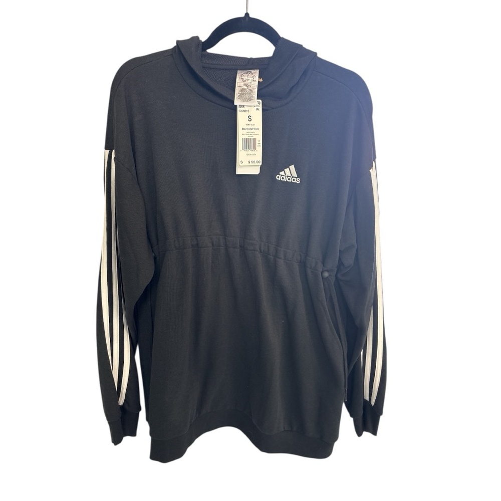 Adidas Women’s Maternity Black Hoodie with White Stripes, size Small, NWT